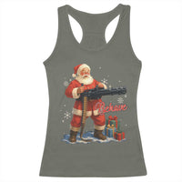Christmas Santa Machine Gun Racerback Tank Top Behave Xmas Gun Lover - Wonder Print Shop