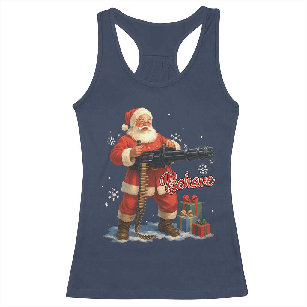 Christmas Santa Machine Gun Racerback Tank Top Behave Xmas Gun Lover - Wonder Print Shop