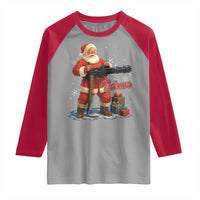 Christmas Santa Machine Gun Raglan Shirt Behave Xmas Gun Lover - Wonder Print Shop