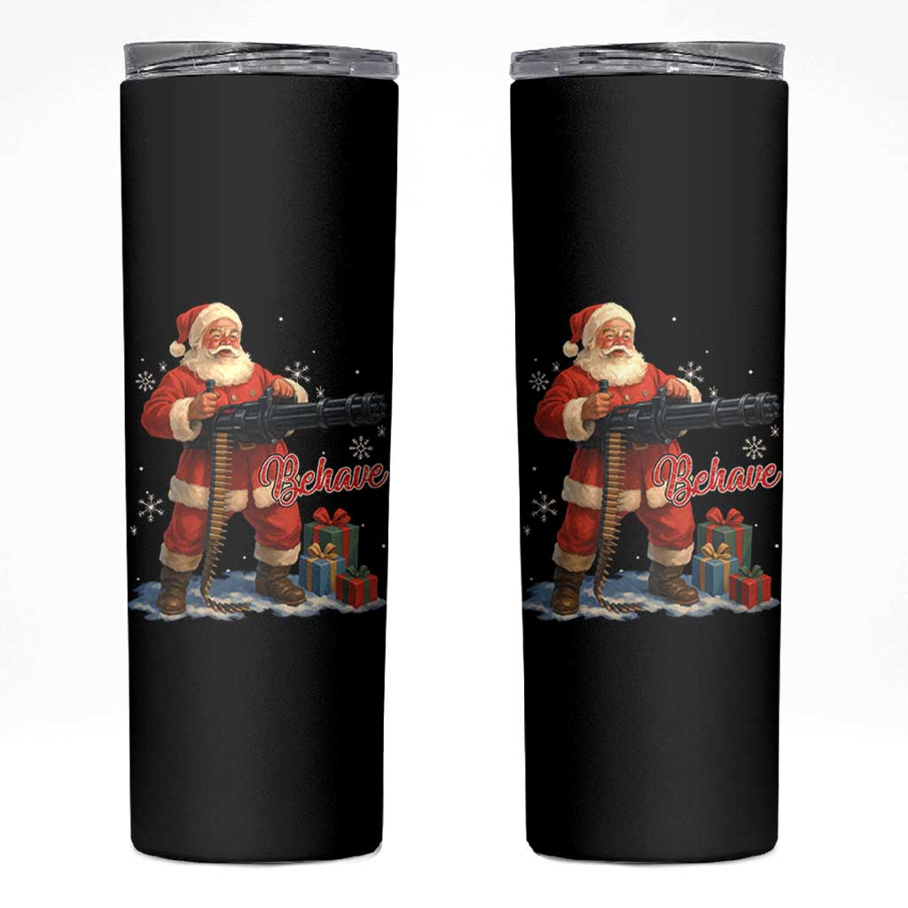 Christmas Santa Machine Gun Skinny Tumbler Behave Xmas Gun Lover - Wonder Print Shop