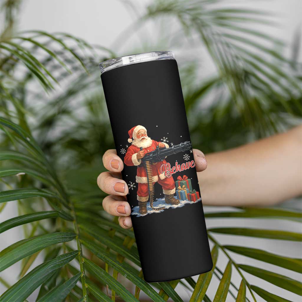 Christmas Santa Machine Gun Skinny Tumbler Behave Xmas Gun Lover - Wonder Print Shop