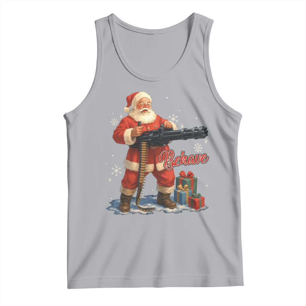 Christmas Santa Machine Gun Tank Top Behave Xmas Gun Lover - Wonder Print Shop
