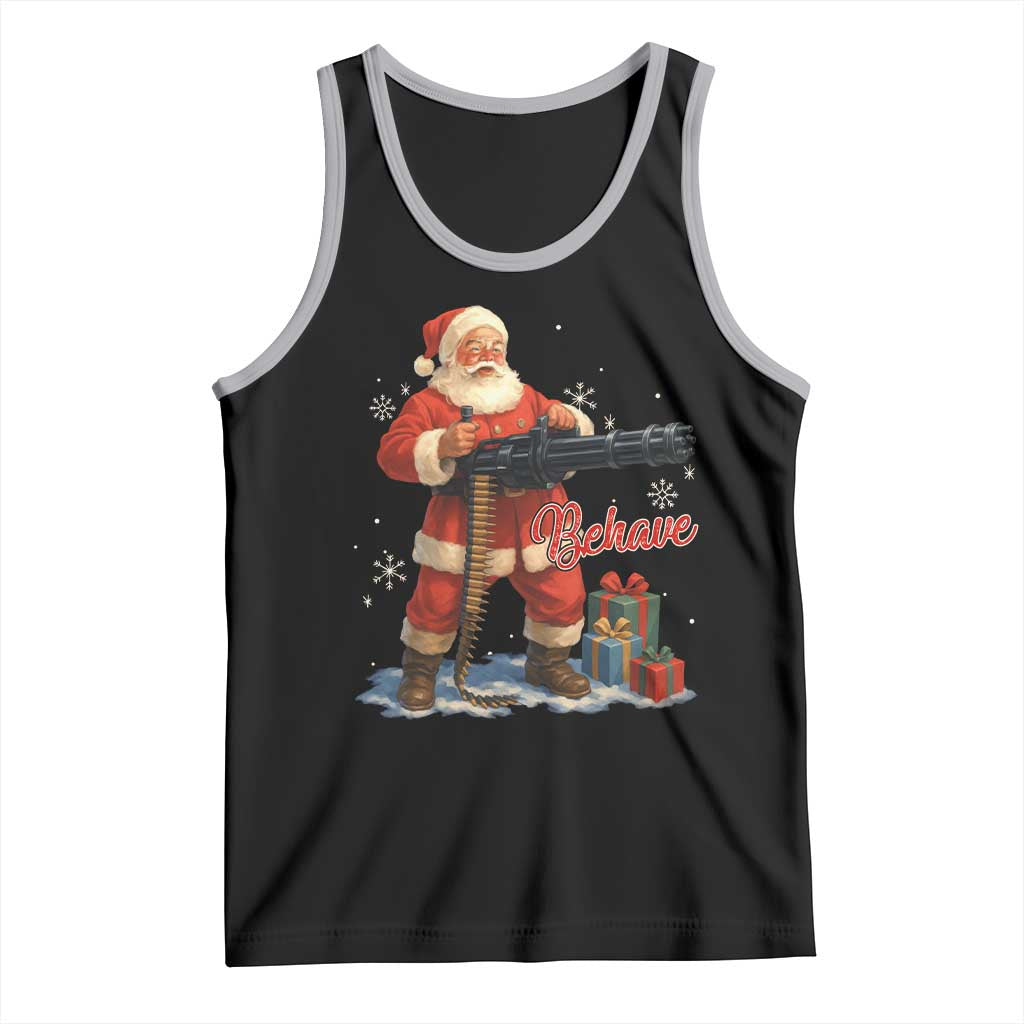 Christmas Santa Machine Gun Tank Top Behave Xmas Gun Lover - Wonder Print Shop