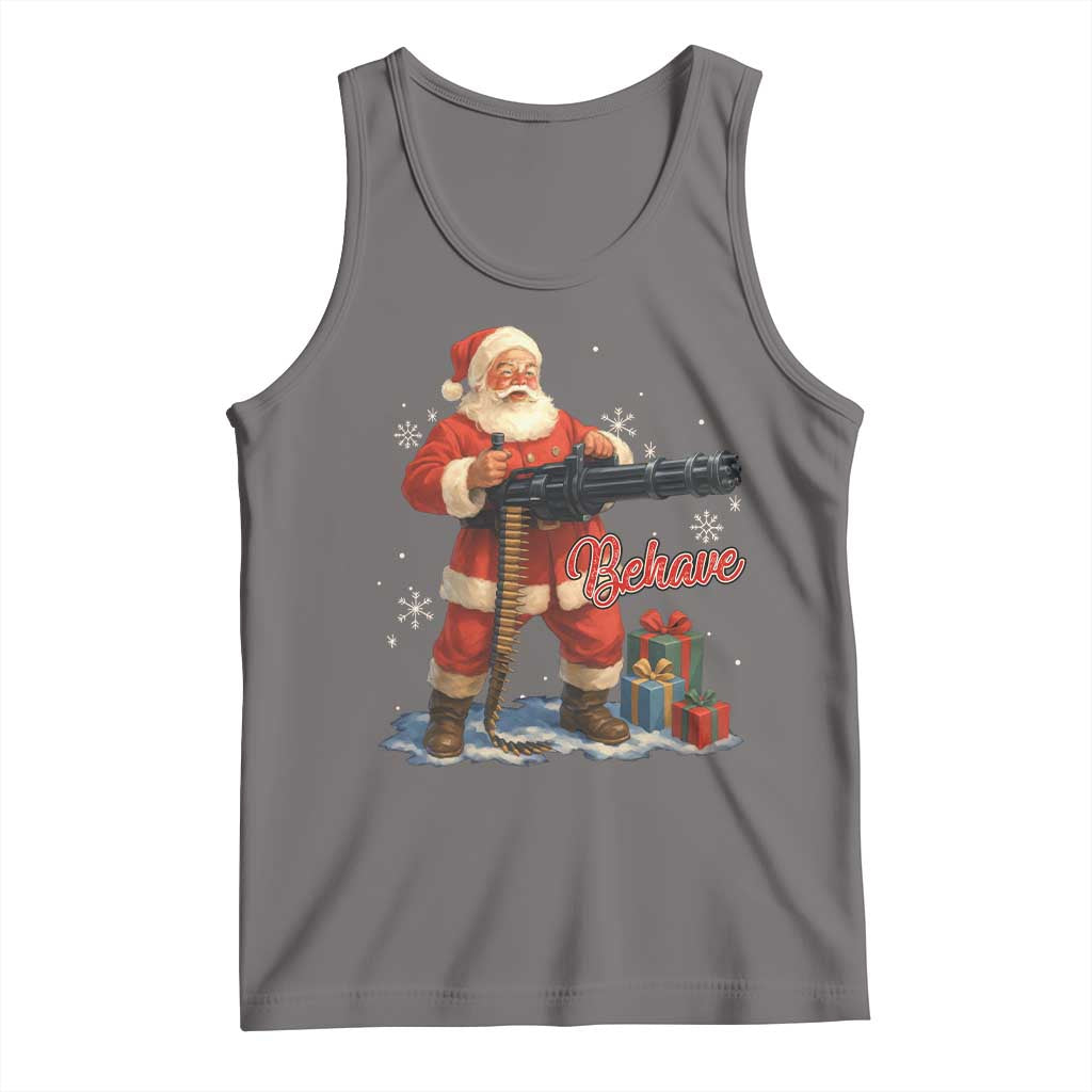 Christmas Santa Machine Gun Tank Top Behave Xmas Gun Lover - Wonder Print Shop