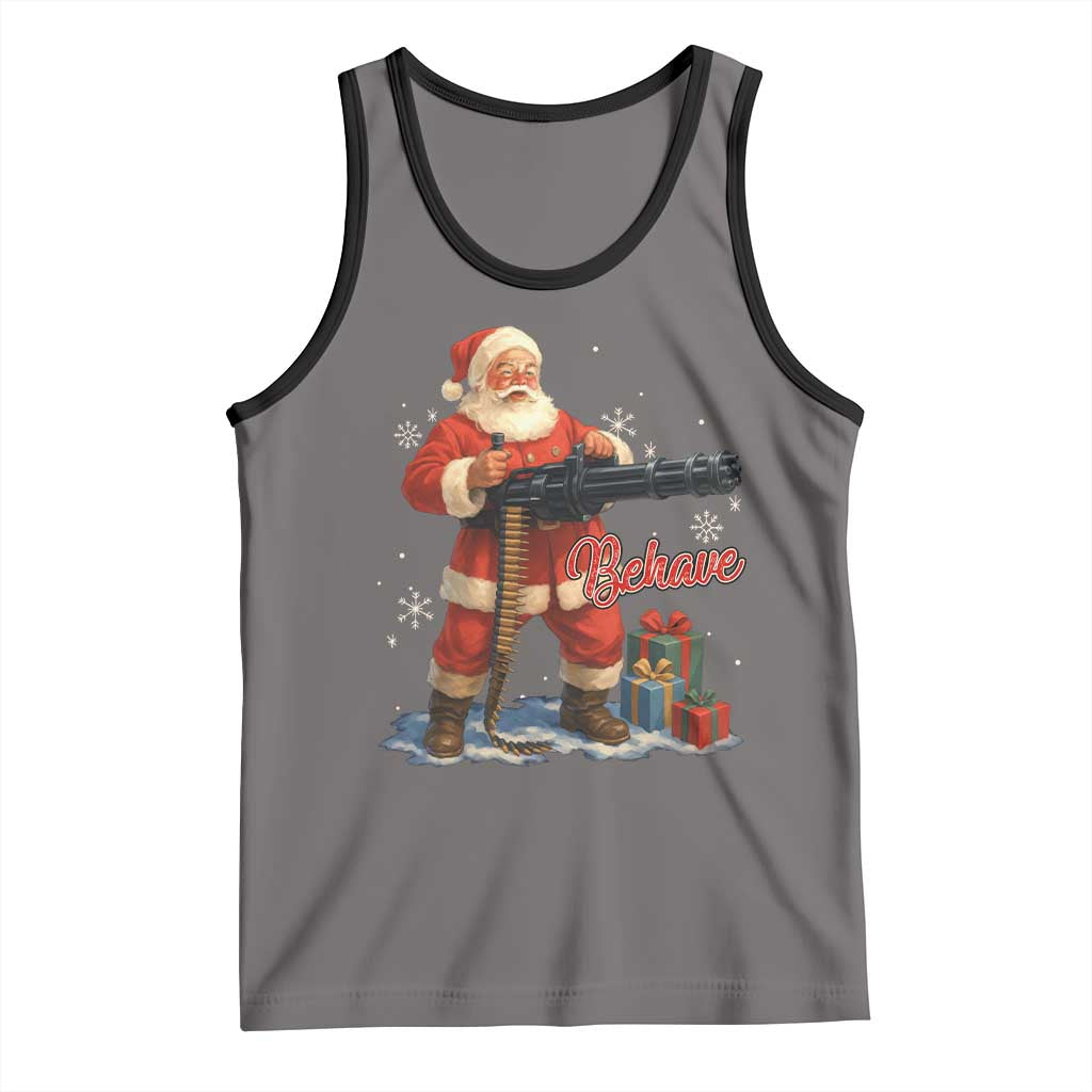 Christmas Santa Machine Gun Tank Top Behave Xmas Gun Lover - Wonder Print Shop