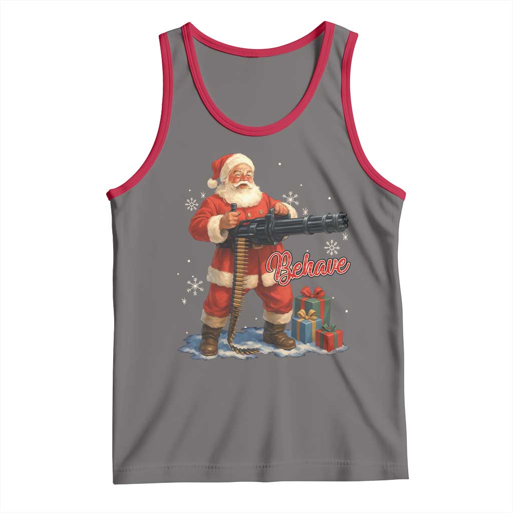 Christmas Santa Machine Gun Tank Top Behave Xmas Gun Lover - Wonder Print Shop