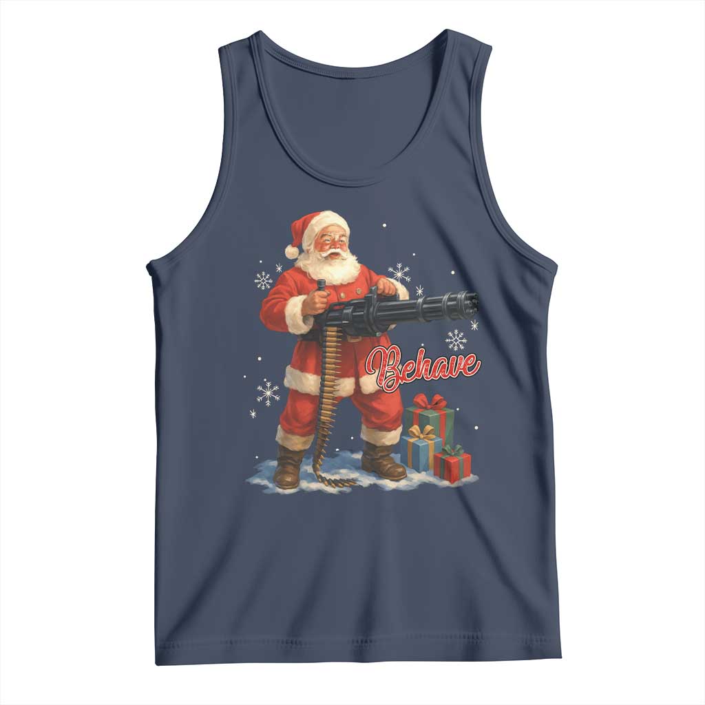 Christmas Santa Machine Gun Tank Top Behave Xmas Gun Lover - Wonder Print Shop
