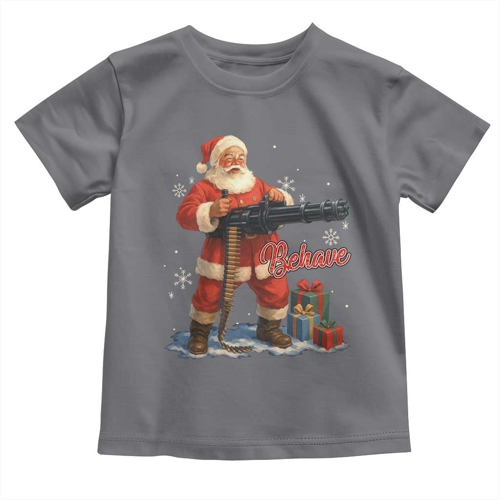 Christmas Santa Machine Gun Toddler T Shirt Behave Xmas Gun Lover - Wonder Print Shop