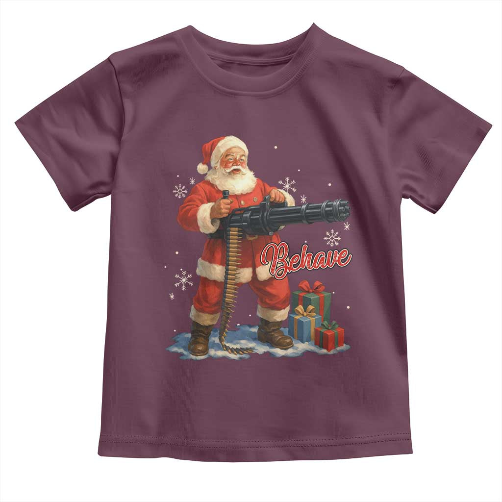 Christmas Santa Machine Gun Toddler T Shirt Behave Xmas Gun Lover - Wonder Print Shop