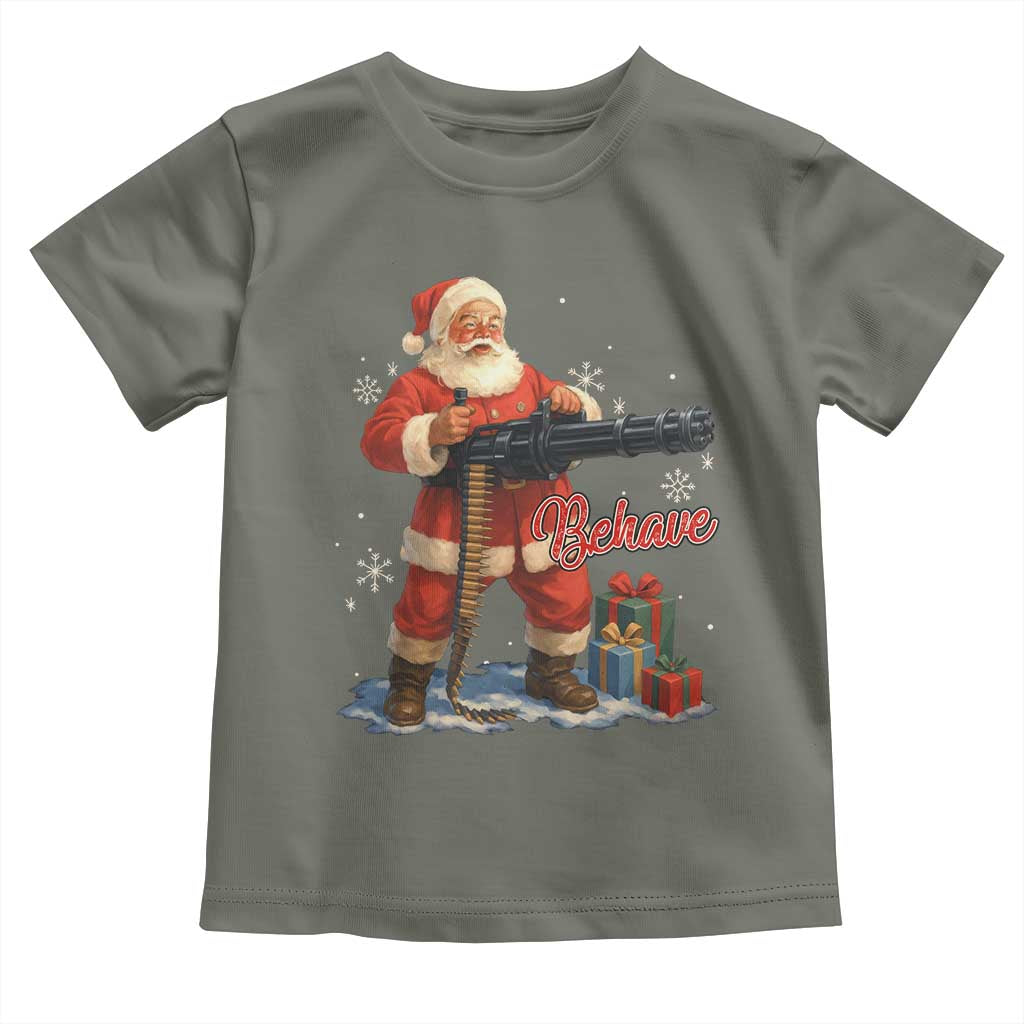Christmas Santa Machine Gun Toddler T Shirt Behave Xmas Gun Lover - Wonder Print Shop