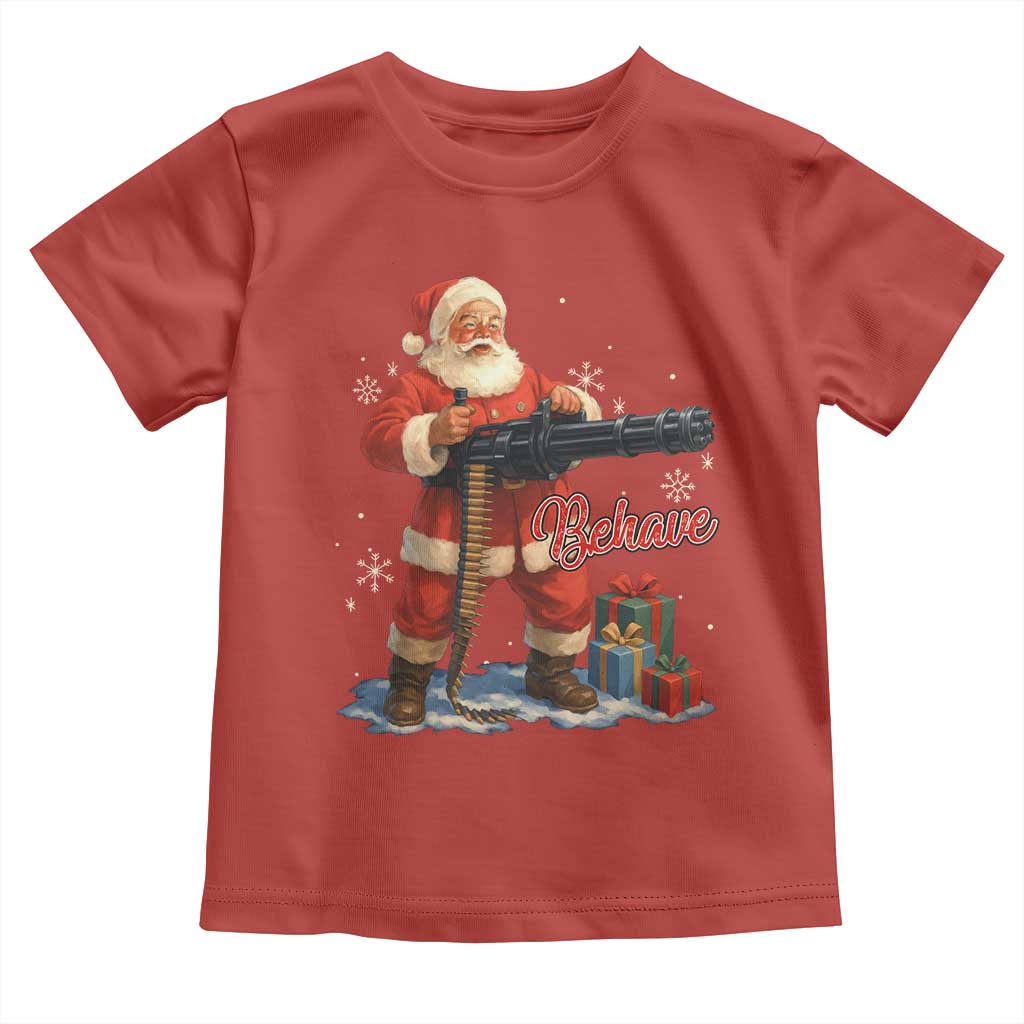 Christmas Santa Machine Gun Toddler T Shirt Behave Xmas Gun Lover - Wonder Print Shop
