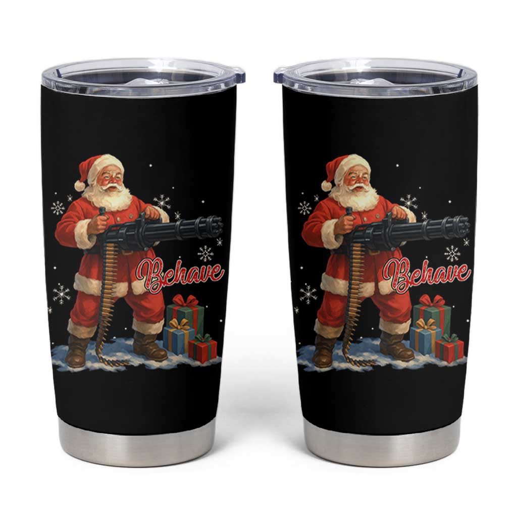 Christmas Santa Machine Gun Tumbler Cup Behave Xmas Gun Lover - Wonder Print Shop