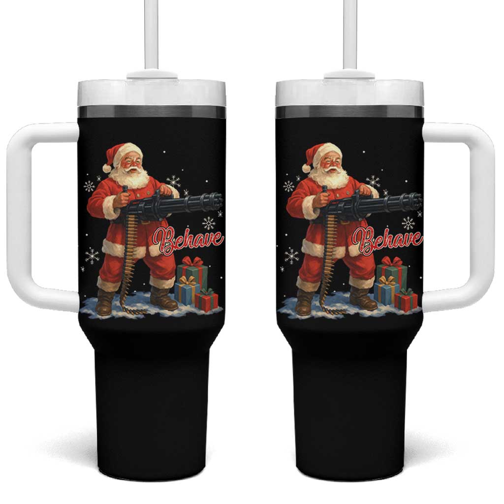 Christmas Santa Machine Gun Tumbler With Handle Behave Xmas Gun Lover - Wonder Print Shop