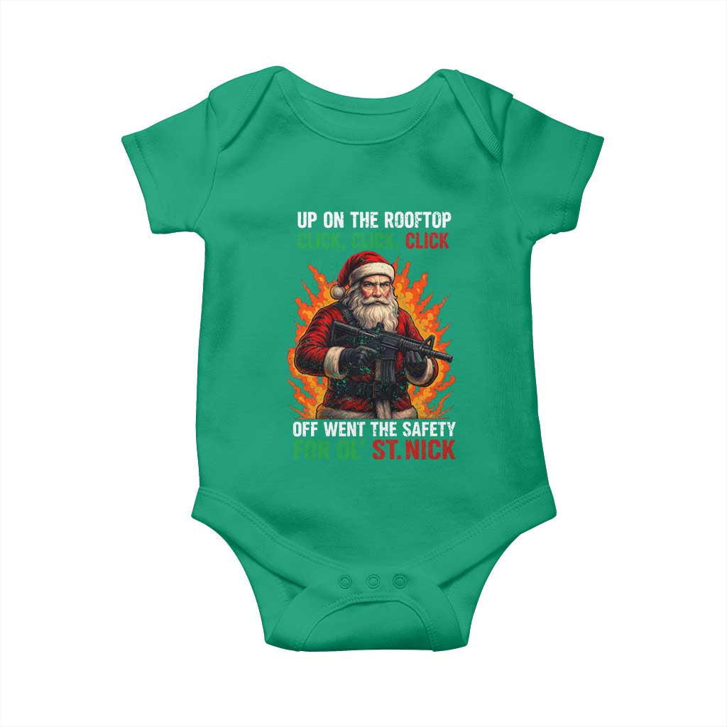 Funny Gun Christmas Baby Onesie Up On The Rooftop Click Click Off Went The Safety For Ol St Nick - Wonder Print Shop