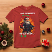 Funny Gun Christmas T Shirt Up On The Rooftop Click Click Off Went The Safety For Ol St Nick - Wonder Print Shop