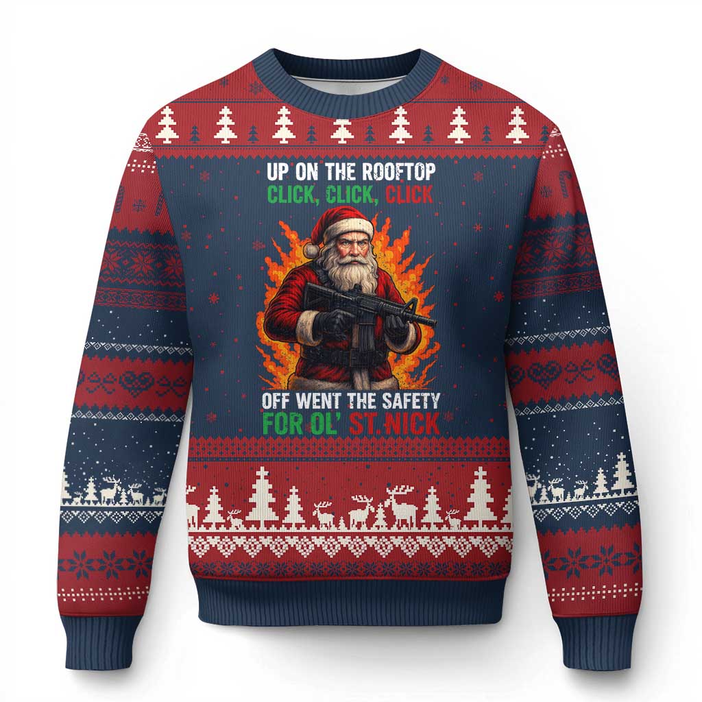 Funny Gun Xmas Ugly Christmas Sweater Up On The Rooftop Click Click Off Went The Safety For Ol St Nick - Wonder Print Shop