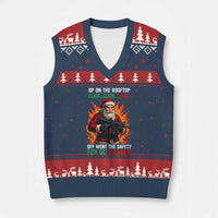 Funny Gun Xmas V-Neck Knit Sweater Vest Up On The Rooftop Click Click Off Went The Safety For Ol St Nick - Wonder Print Shop