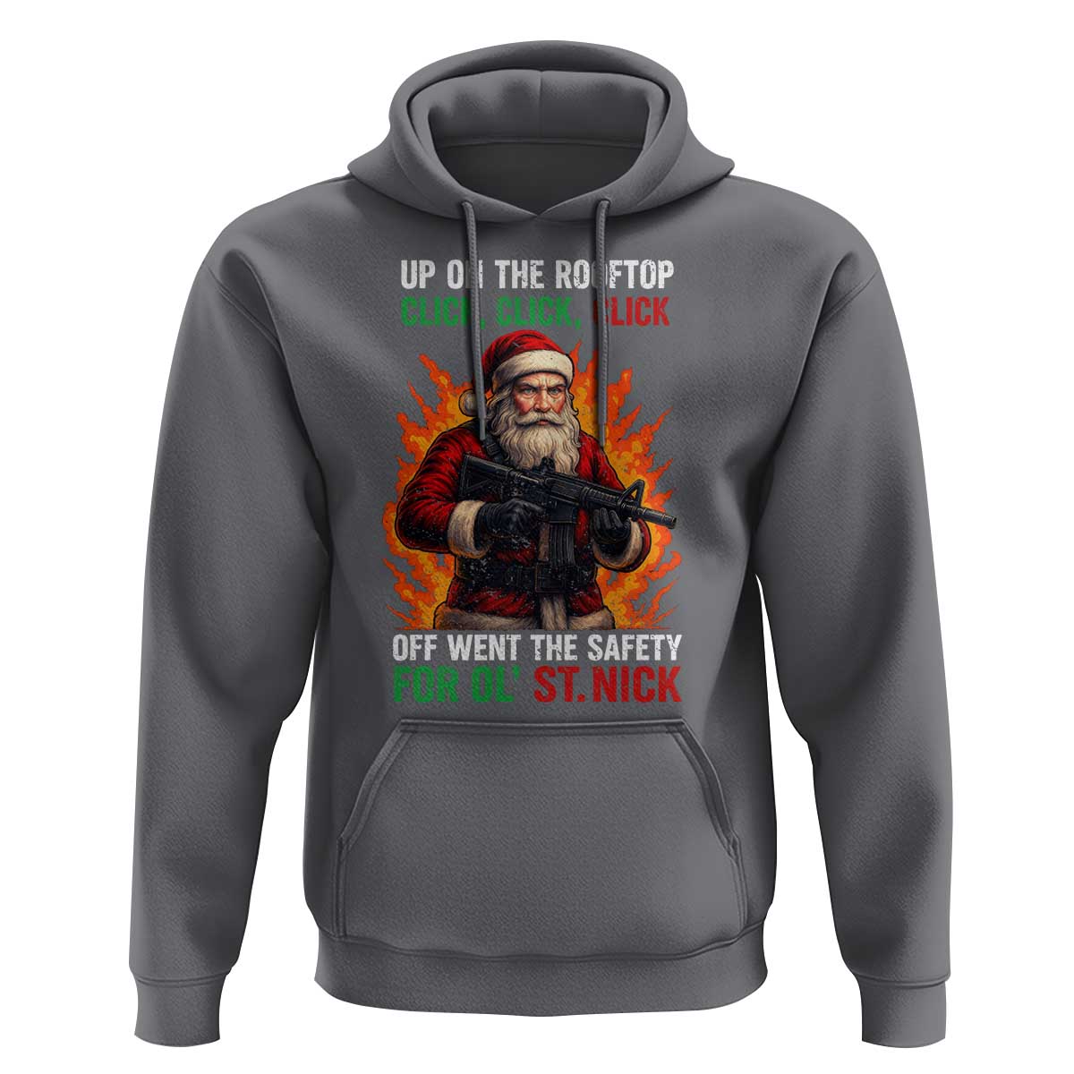 Funny Gun Christmas Hoodie Up On The Rooftop Click Click Off Went The Safety For Ol St Nick - Wonder Print Shop