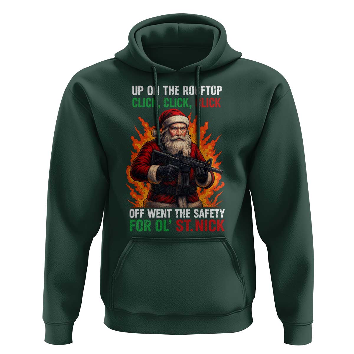 Funny Gun Christmas Hoodie Up On The Rooftop Click Click Off Went The Safety For Ol St Nick - Wonder Print Shop