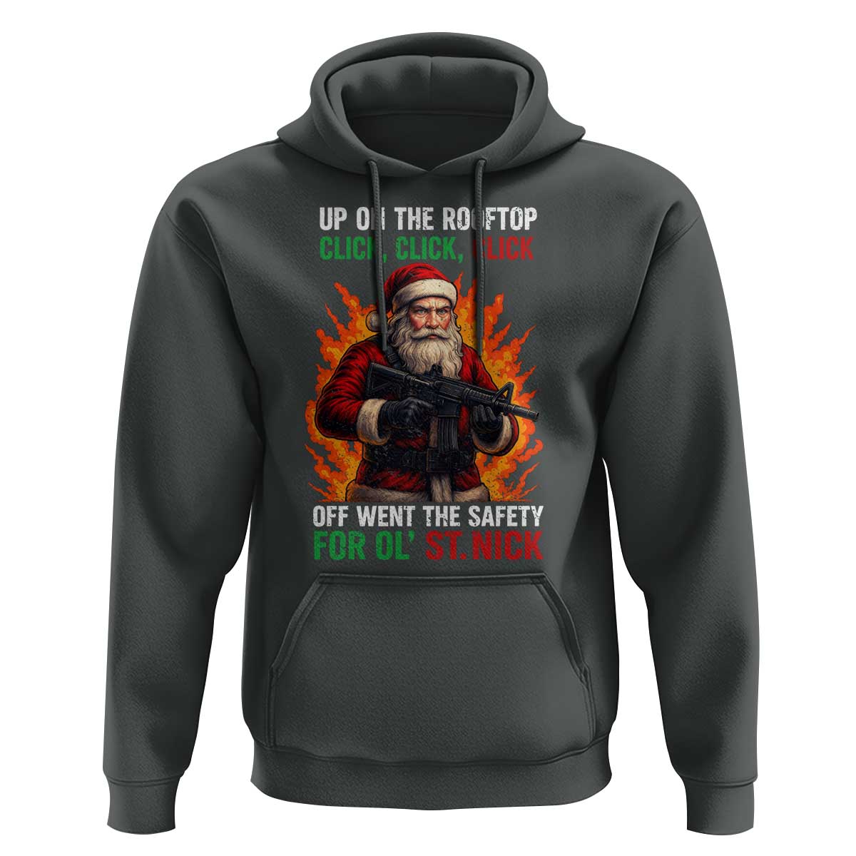 Funny Gun Christmas Hoodie Up On The Rooftop Click Click Off Went The Safety For Ol St Nick - Wonder Print Shop