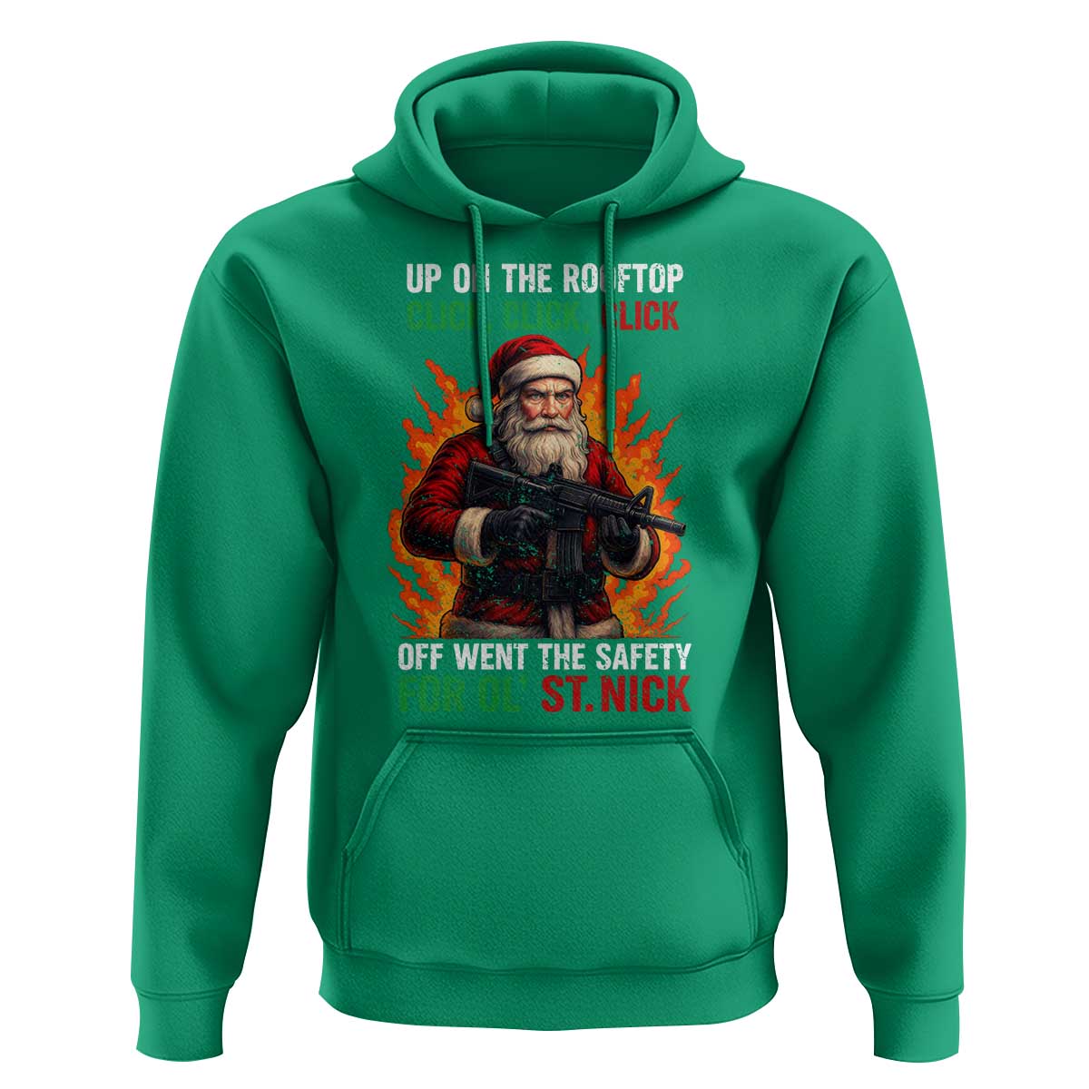 Funny Gun Christmas Hoodie Up On The Rooftop Click Click Off Went The Safety For Ol St Nick - Wonder Print Shop