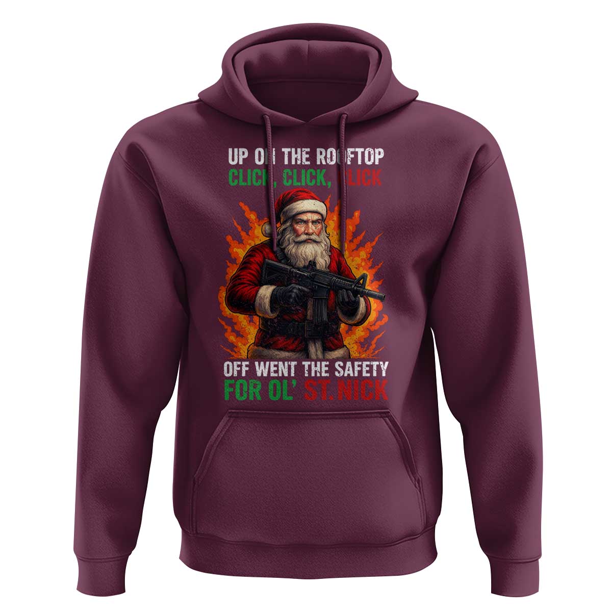 Funny Gun Christmas Hoodie Up On The Rooftop Click Click Off Went The Safety For Ol St Nick - Wonder Print Shop