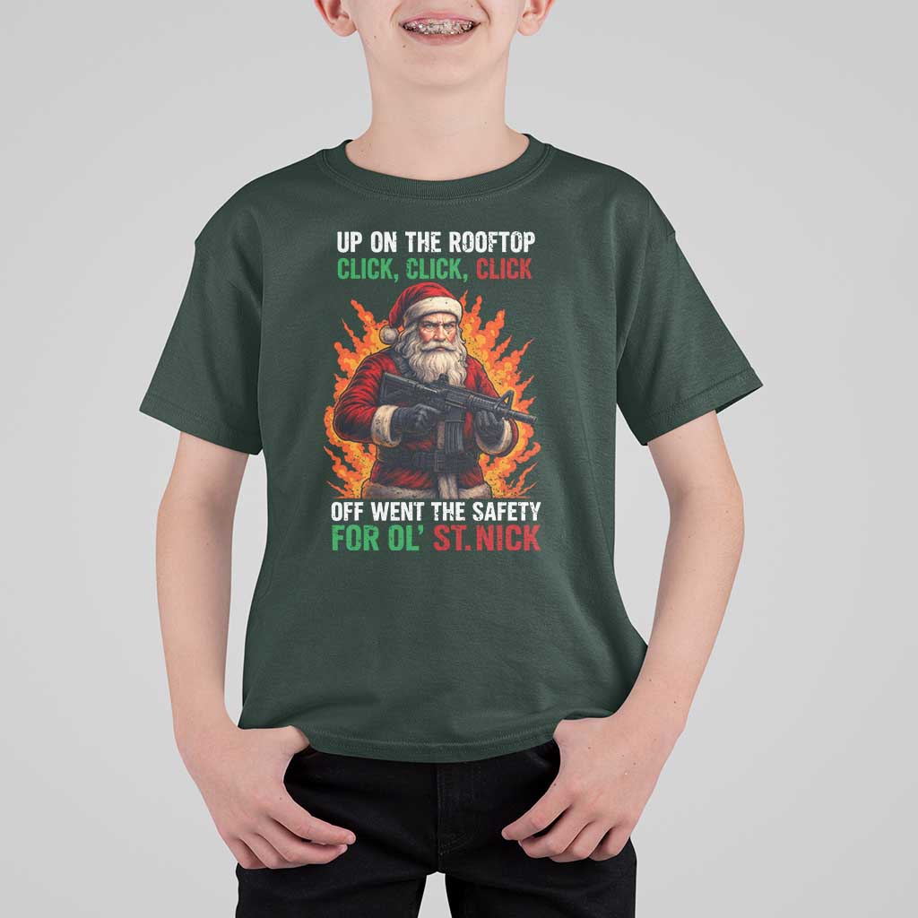Funny Gun Christmas T Shirt For Kid Up On The Rooftop Click Click Off Went The Safety For Ol St Nick - Wonder Print Shop