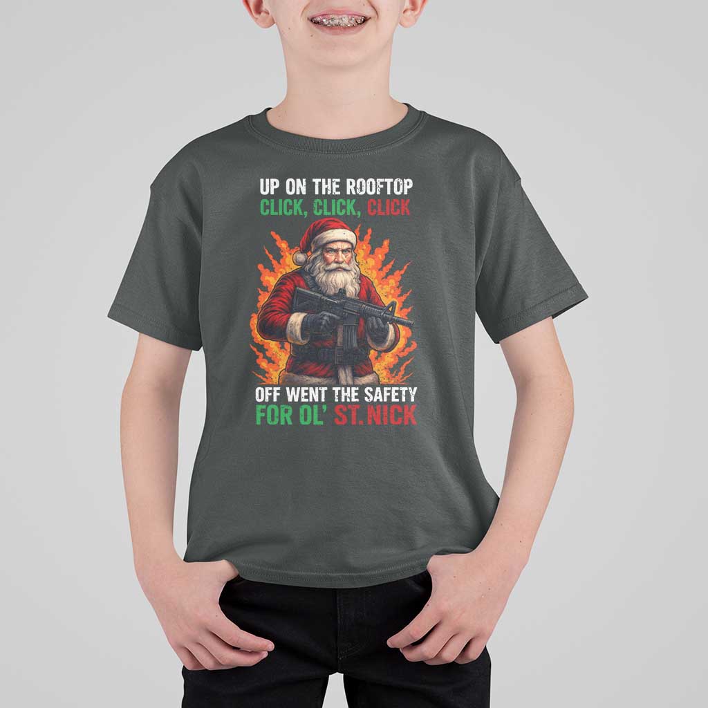 Funny Gun Christmas T Shirt For Kid Up On The Rooftop Click Click Off Went The Safety For Ol St Nick - Wonder Print Shop