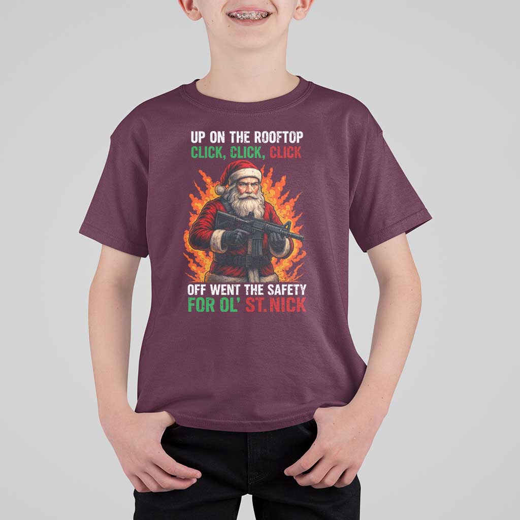 Funny Gun Christmas T Shirt For Kid Up On The Rooftop Click Click Off Went The Safety For Ol St Nick - Wonder Print Shop