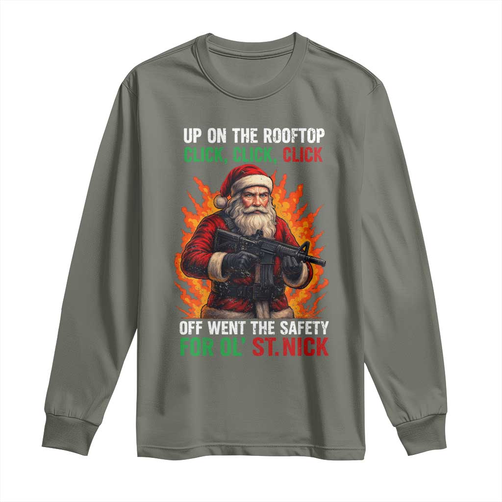 Funny Gun Christmas Long Sleeve Shirt Up On The Rooftop Click Click Off Went The Safety For Ol St Nick - Wonder Print Shop