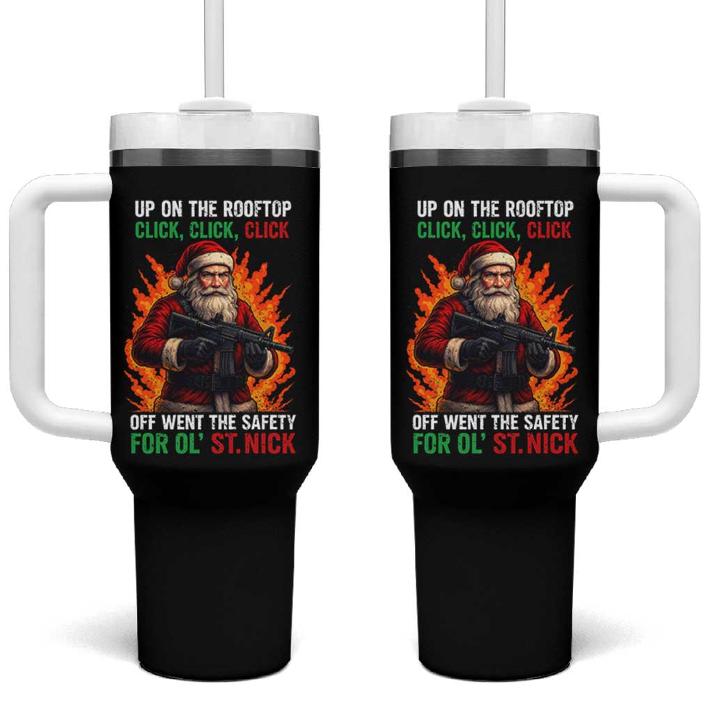 Funny Gun Christmas Tumbler With Handle Up On The Rooftop Click Click Off Went The Safety For Ol St Nick - Wonder Print Shop