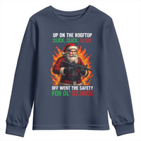 Funny Gun Christmas Youth Sweatshirt Up On The Rooftop Click Click Off Went The Safety For Ol St Nick - Wonder Print Shop