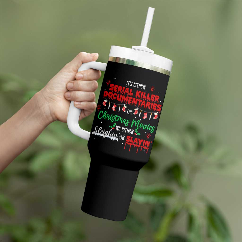 Christmas Criminal Podcast Lover Tumbler With Handle It's Either Serial Killer Documentaries Or Christmas Movie - Wonder Print Shop