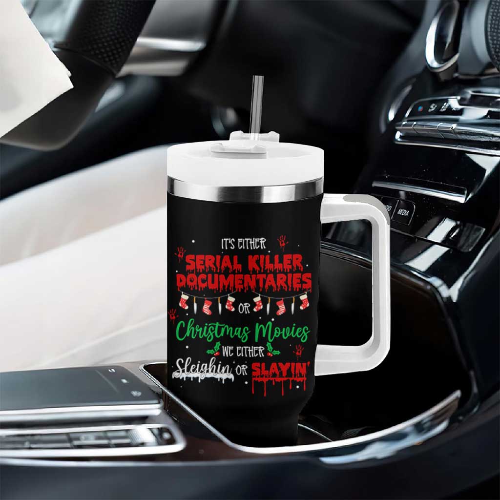 Christmas Criminal Podcast Lover Tumbler With Handle It's Either Serial Killer Documentaries Or Christmas Movie - Wonder Print Shop