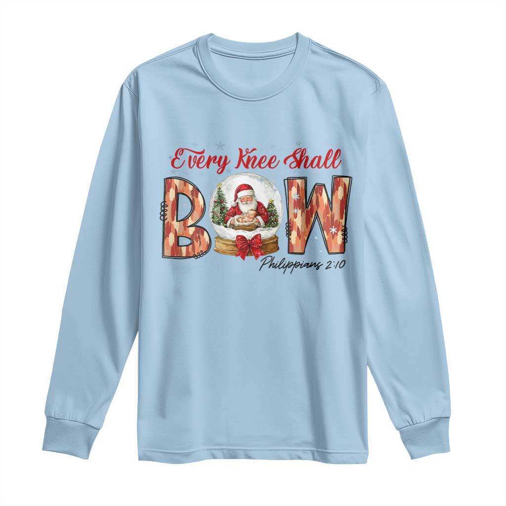 Every Knee Shall Bow Long Sleeve Shirt Santa Christmas Nativity Scene Bible Verse - Wonder Print Shop
