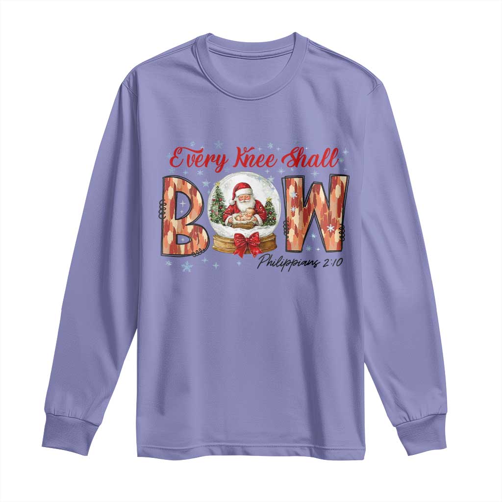 Every Knee Shall Bow Long Sleeve Shirt Santa Christmas Nativity Scene Bible Verse - Wonder Print Shop