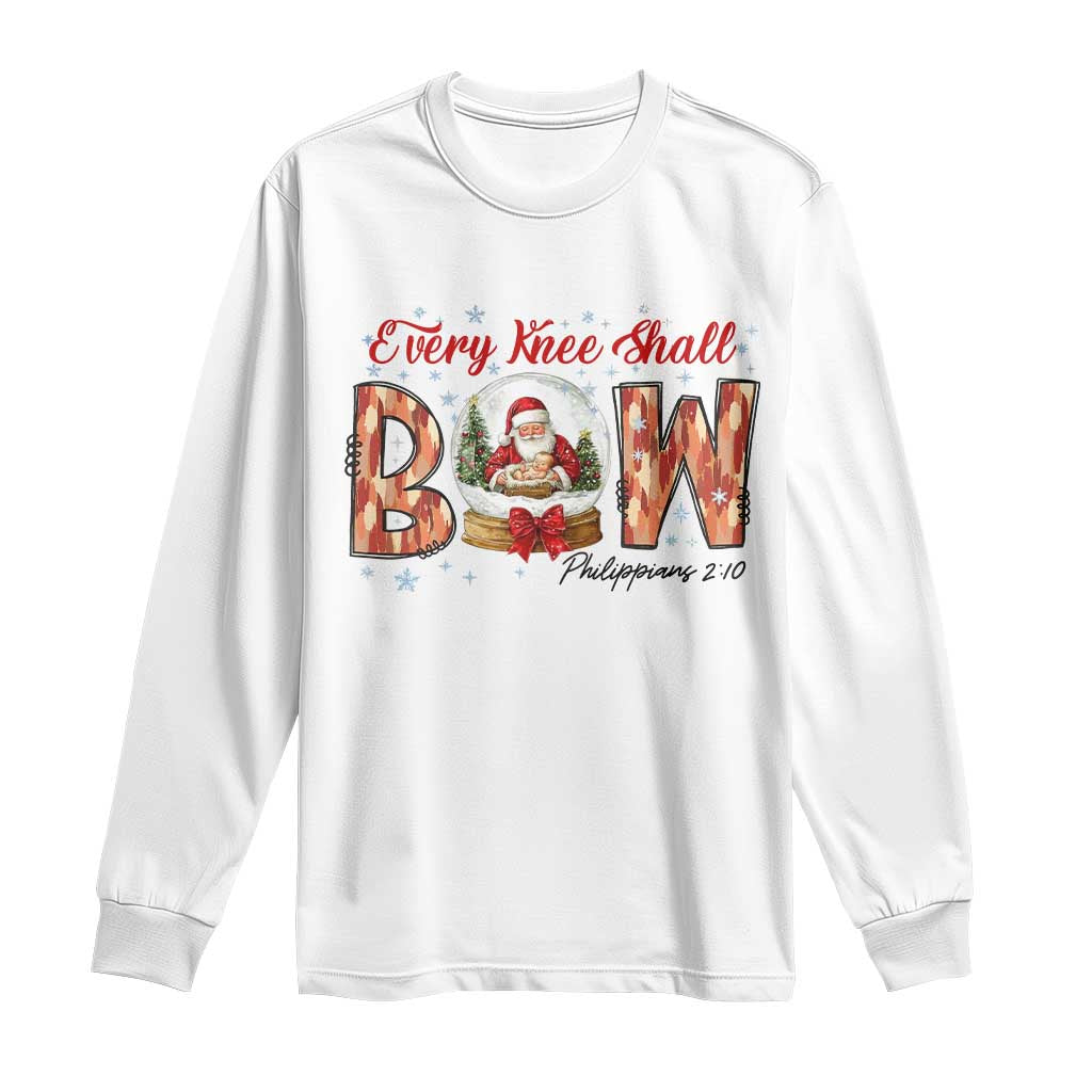 Every Knee Shall Bow Long Sleeve Shirt Santa Christmas Nativity Scene Bible Verse - Wonder Print Shop