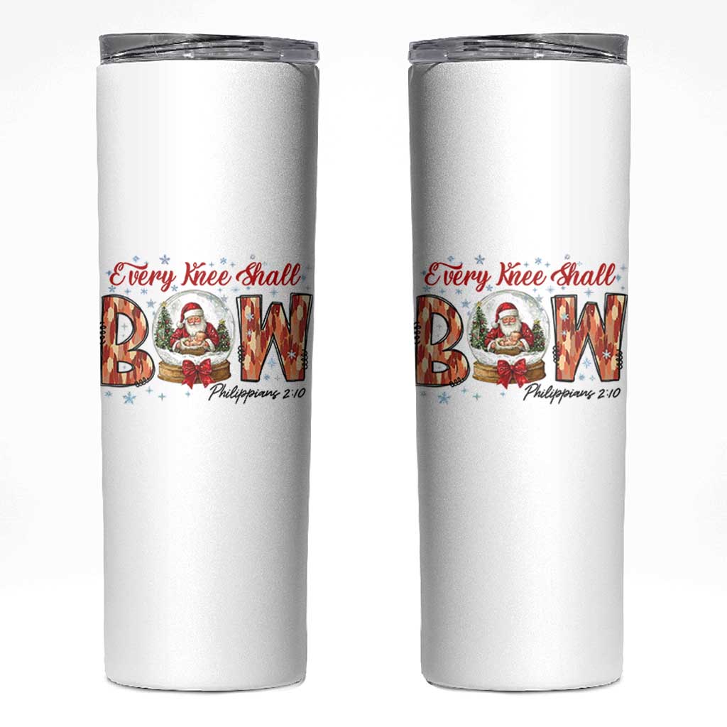Every Knee Shall Bow Skinny Tumbler Santa Christmas Nativity Scene Bible Verse - Wonder Print Shop