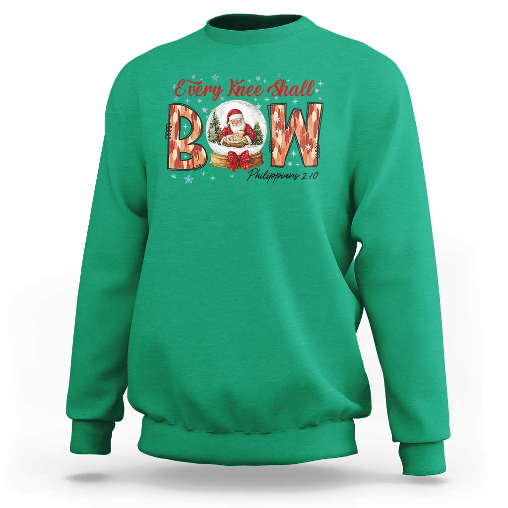 Every Knee Shall Bow Sweatshirt Santa Christmas Nativity Scene Bible Verse - Wonder Print Shop