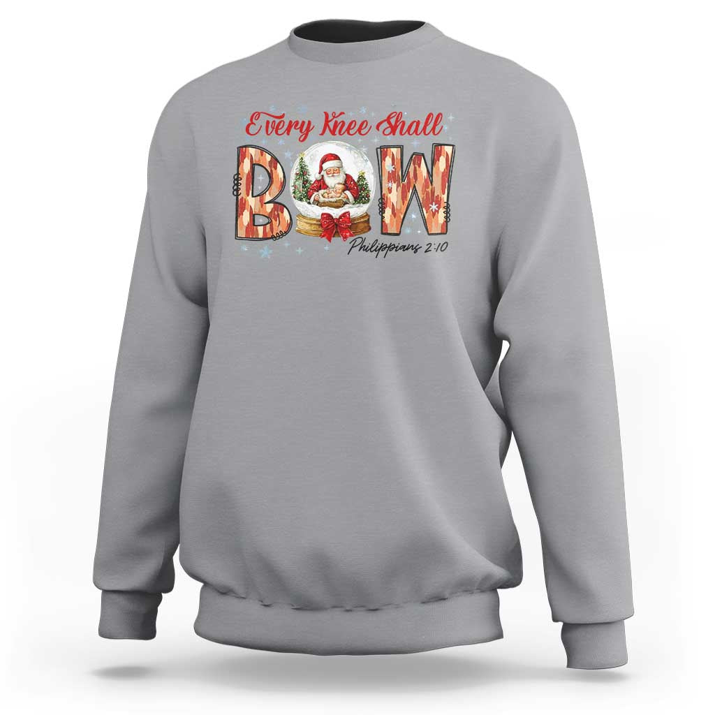 Every Knee Shall Bow Sweatshirt Santa Christmas Nativity Scene Bible Verse - Wonder Print Shop