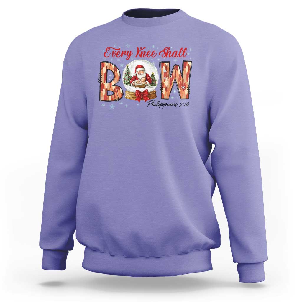 Every Knee Shall Bow Sweatshirt Santa Christmas Nativity Scene Bible Verse - Wonder Print Shop