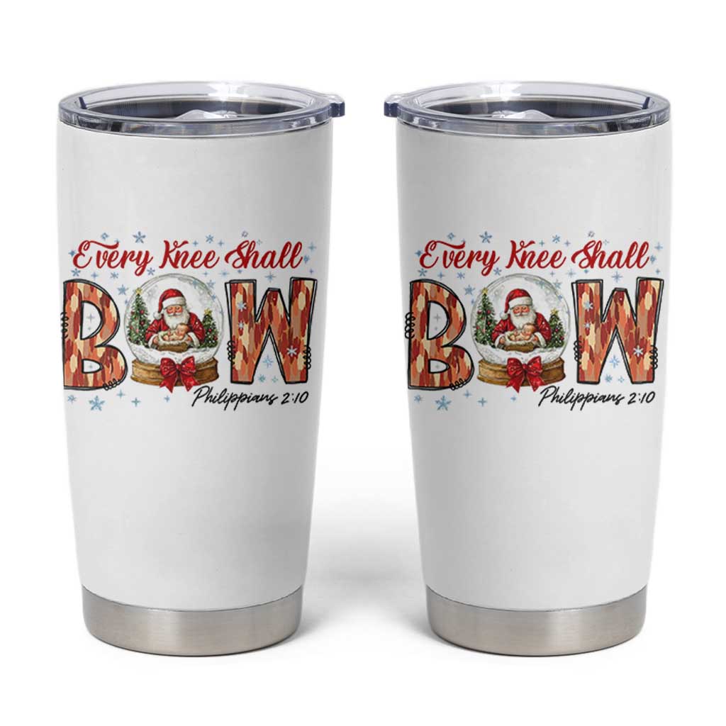 Every Knee Shall Bow Tumbler Cup Santa Christmas Nativity Scene Bible Verse - Wonder Print Shop