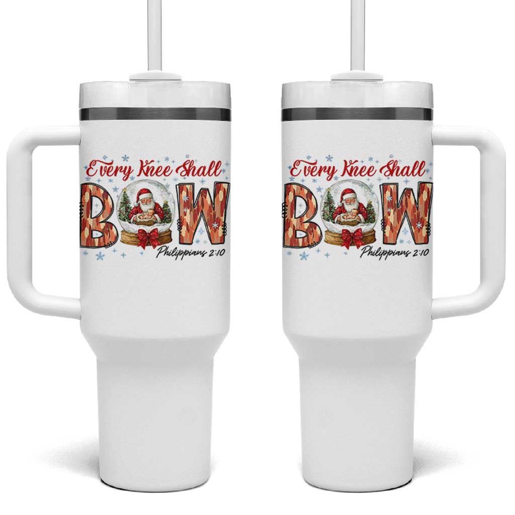 Every Knee Shall Bow Tumbler With Handle Santa Christmas Nativity Scene Bible Verse - Wonder Print Shop
