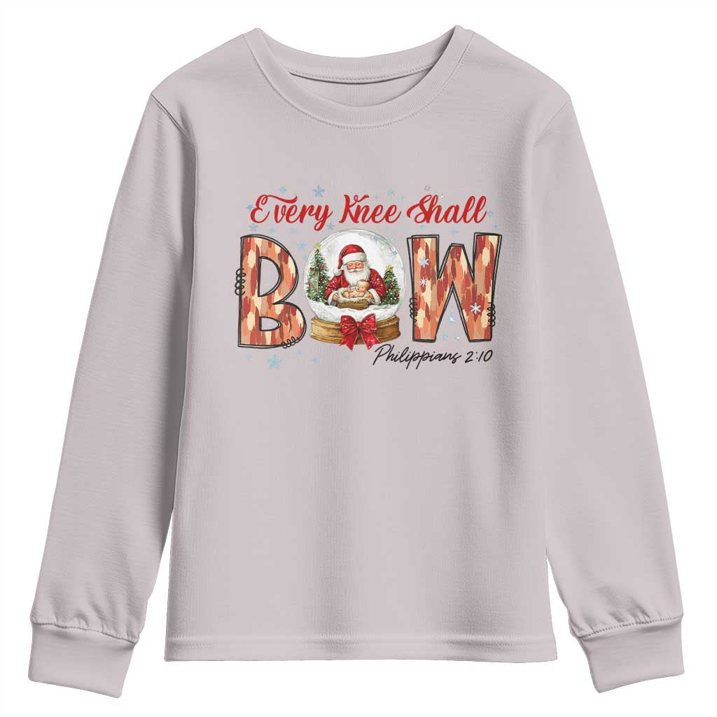 Every Knee Shall Bow Youth Sweatshirt Santa Christmas Nativity Scene Bible Verse - Wonder Print Shop