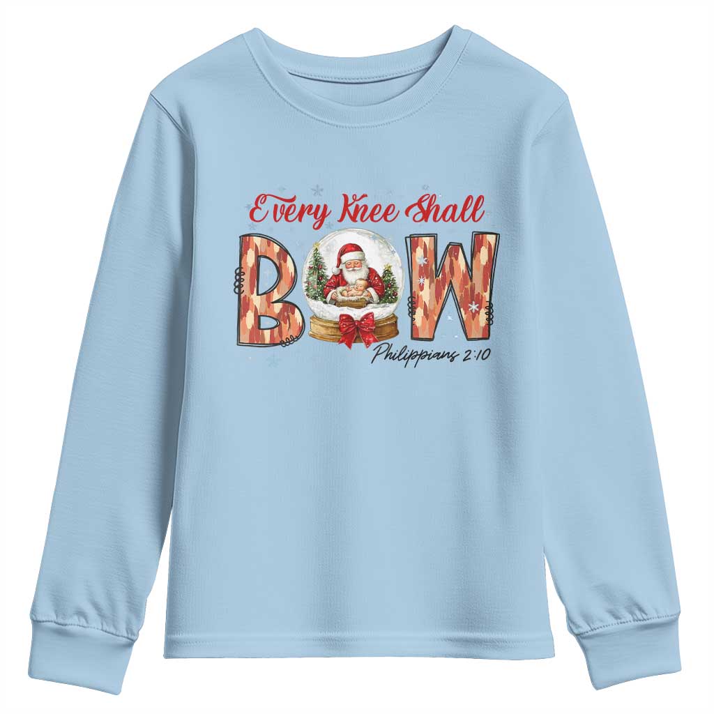 Every Knee Shall Bow Youth Sweatshirt Santa Christmas Nativity Scene Bible Verse - Wonder Print Shop
