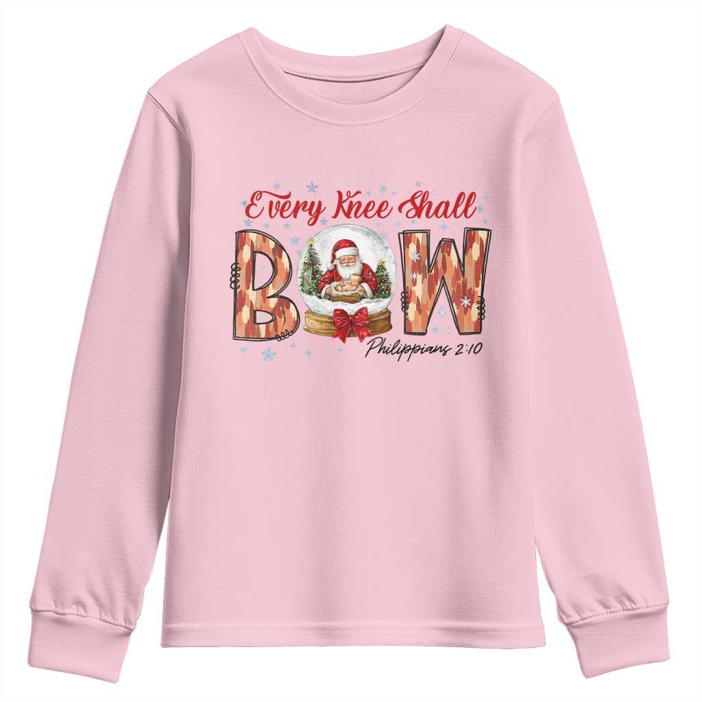 Every Knee Shall Bow Youth Sweatshirt Santa Christmas Nativity Scene Bible Verse - Wonder Print Shop