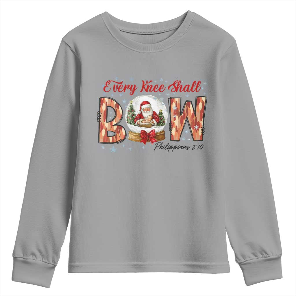 Every Knee Shall Bow Youth Sweatshirt Santa Christmas Nativity Scene Bible Verse - Wonder Print Shop