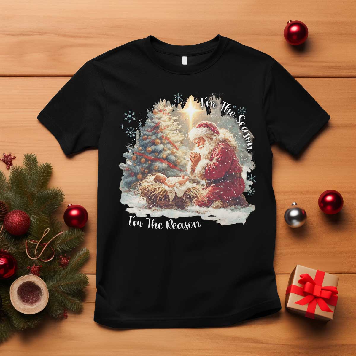 Christian Christmas T Shirt Jesus I Am The Reason Santa I Am The Season - Wonder Print Shop