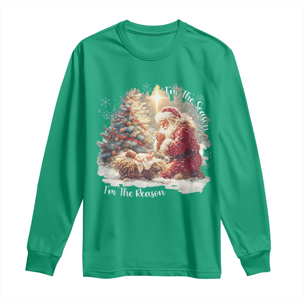 Christian Christmas Long Sleeve Shirt Jesus I Am The Reason Santa I Am The Season - Wonder Print Shop