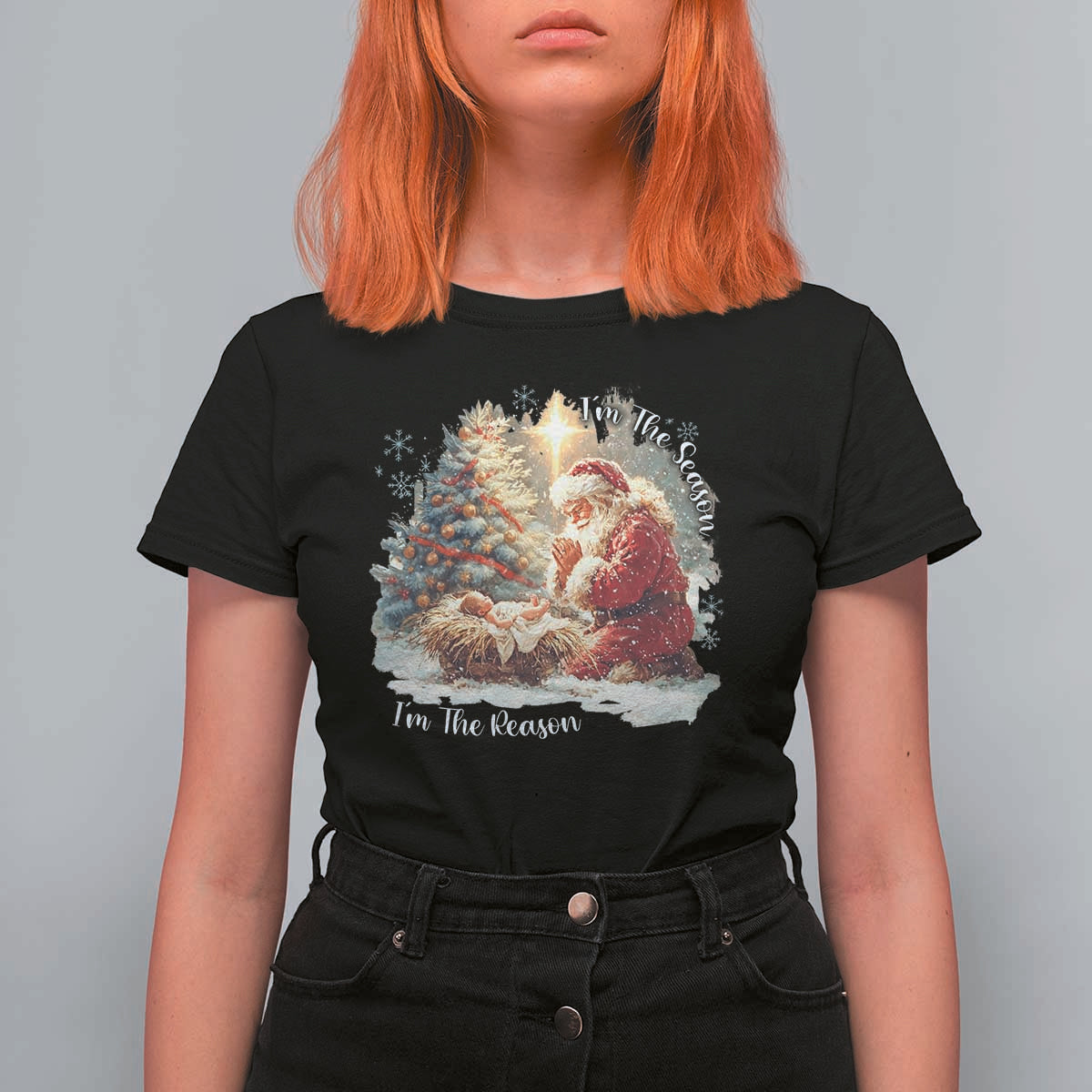 Christian Christmas T Shirt For Women Jesus I Am The Reason Santa I Am The Season - Wonder Print Shop